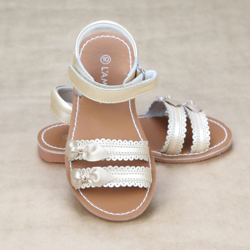 Josie Toddler Girls Scalloped Champagne Leather Classic Sandal