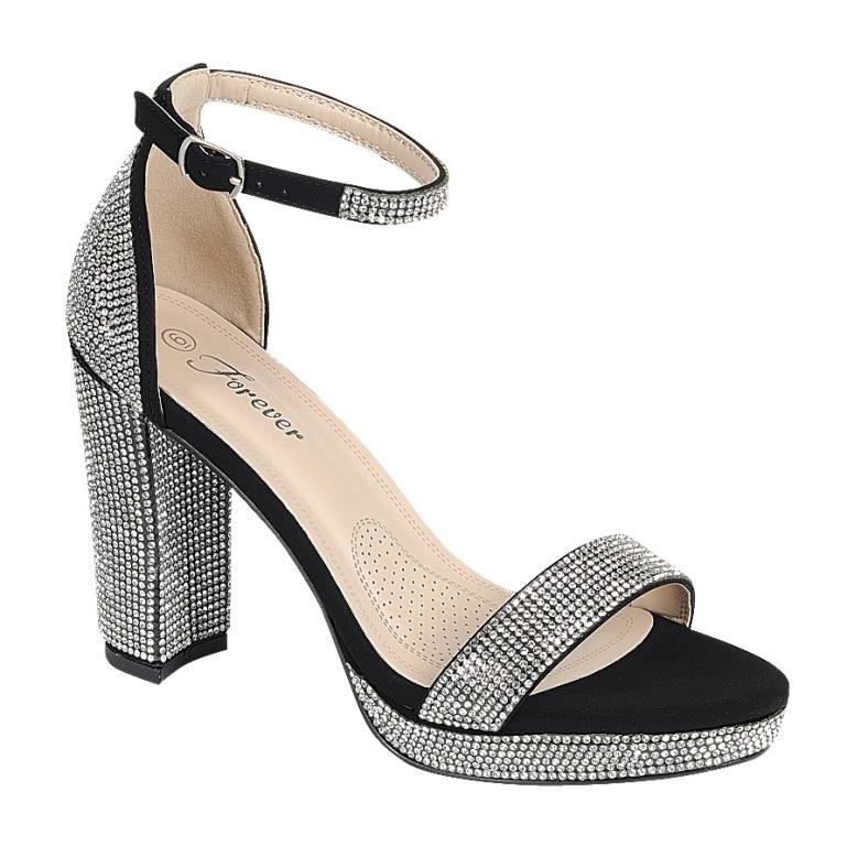 Josina-99 - Forever Rhinestone Accent Chunky Low Heel Platform Sandal - ShoeFad