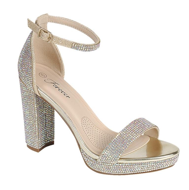 Josina-99 - Forever Rhinestone Accent Chunky Low Heel Platform Sandal - ShoeFad