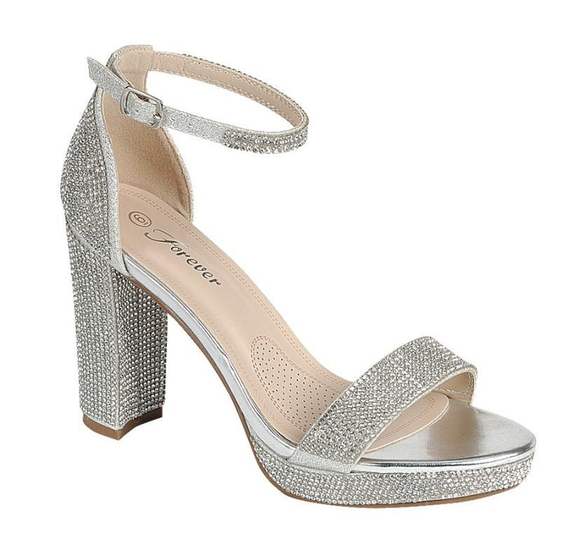 Josina-99 - Forever Rhinestone Accent Chunky Low Heel Platform Sandal - ShoeFad