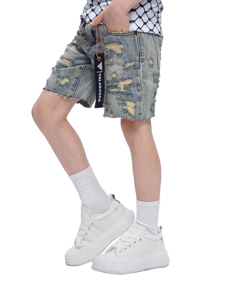 Kids Incise Jorts Vintage Wash