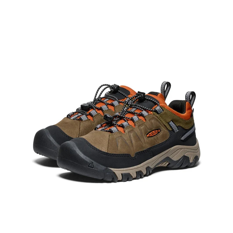 Kids’ KEEN Targhee IV Low Waterproof - Big Kid – Dark Olive/Gold Flame