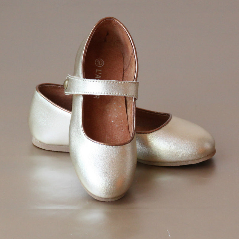 L'Amour Gold Ankle Strap Ballet Flat