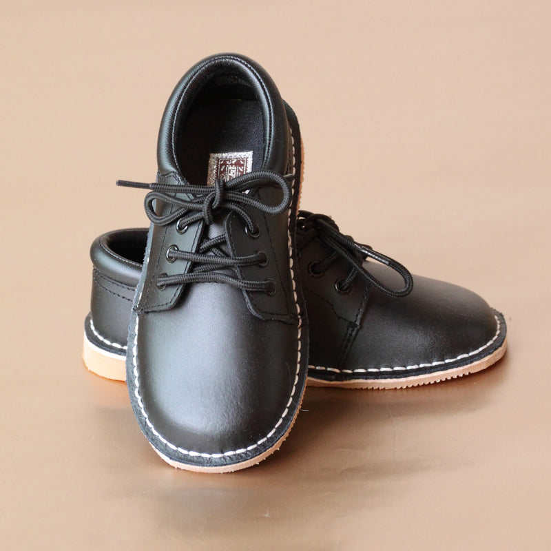 L'Amour Boys Black Leather Lace Up Shoes