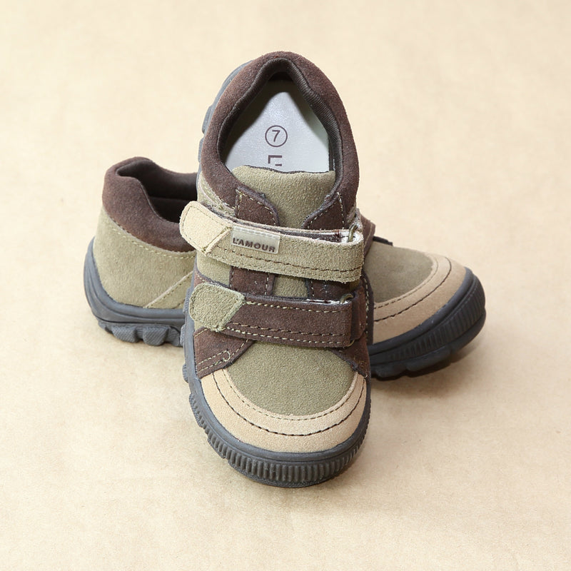 L'Amour Boys Khaki Sporty Double Strap Sneaker - Petitfoot.com