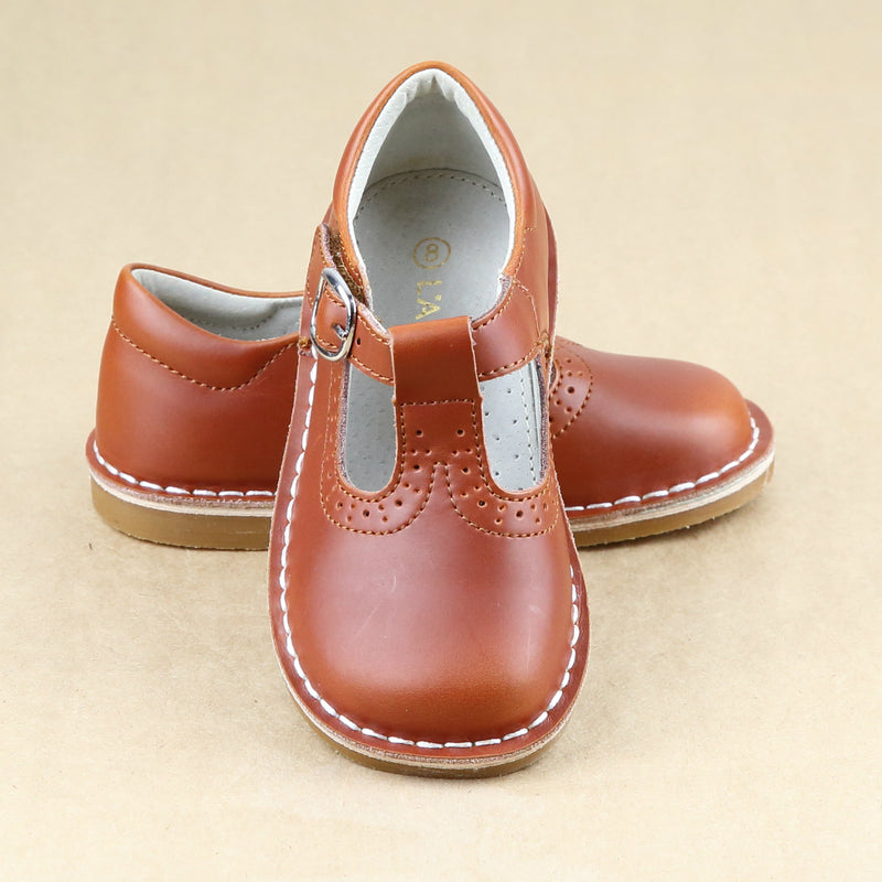 Toddler Girls Frances Cognac English T-Strap Leather Stitch Down School Mary Jane - Petitfoot.com