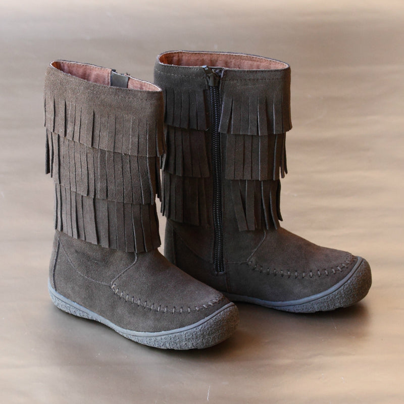 L'Amour Girls Brown 3-Layer Fringe Boot