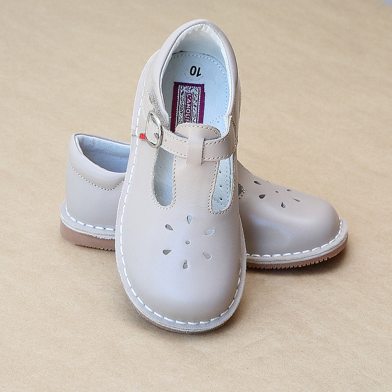 L'Amour Girls Almond T-Strap Leather Cut Out Mary Janes - Petit Foot.com