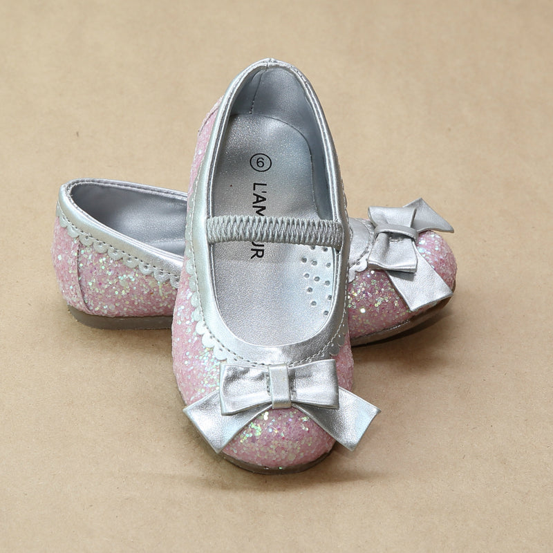 L'Amour Girls Cinderella Glitter Bow Scalloped Trim Flats - Petitfoot.com