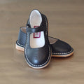 L'Amour Girls Classic Black Perforated Leather Mary Jane