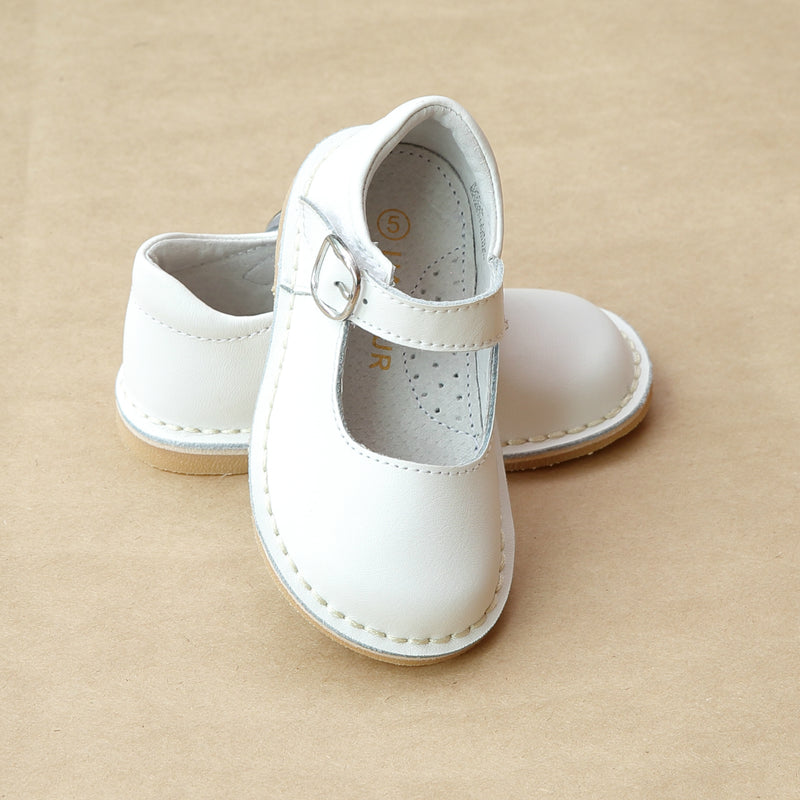 L'Amour Girls White Classic Stitch Down Mary Jane - Petitfoot.com
