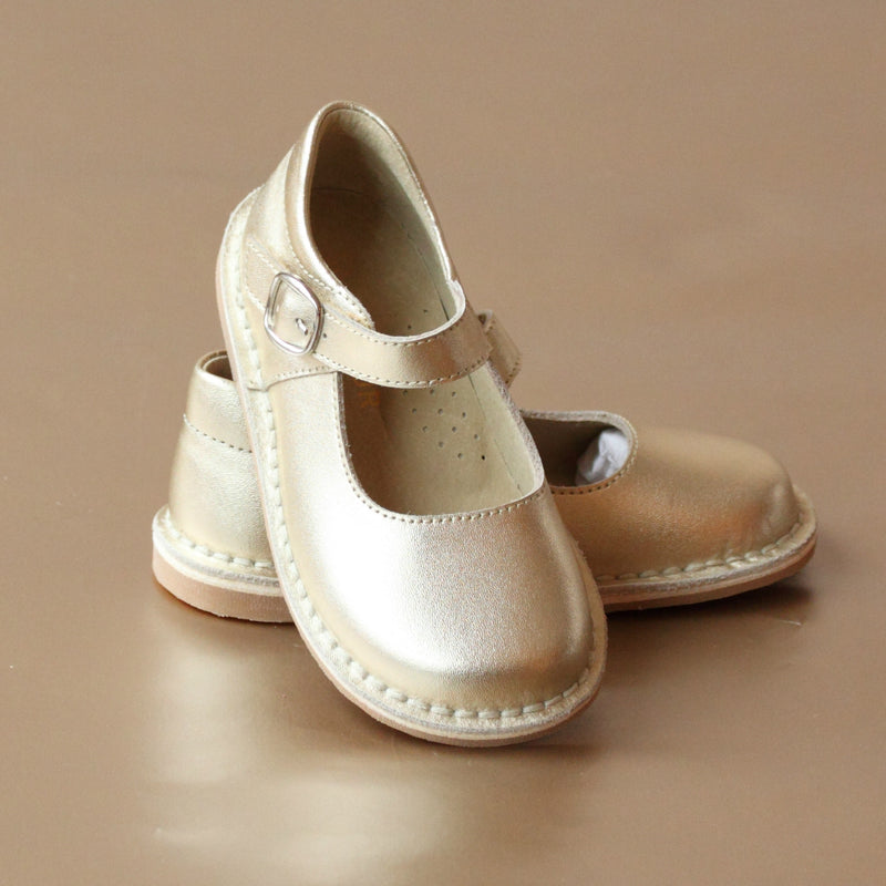 L'Amour Girls Gold Classic Stitch Down Mary Jane