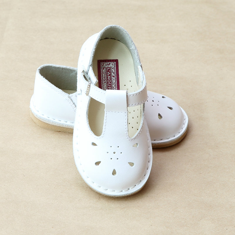 L'Amour Girls Classic White T-Strap Cut Out Mary Jane - Petitfoot.com