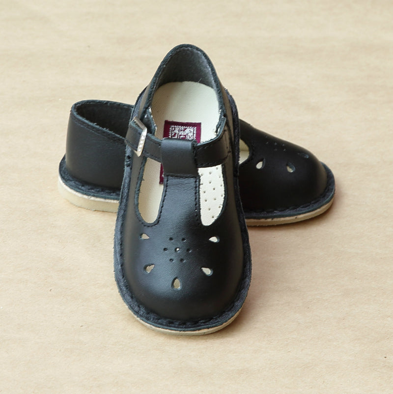 L'Amour Girls Classic Black T-Strap Cut Out Mary Jane - Petitfoot.com