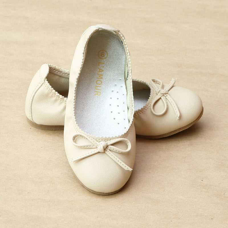 L'Amour Girls Cream Elastic Leather Ballet Flat - Petitfoot.com