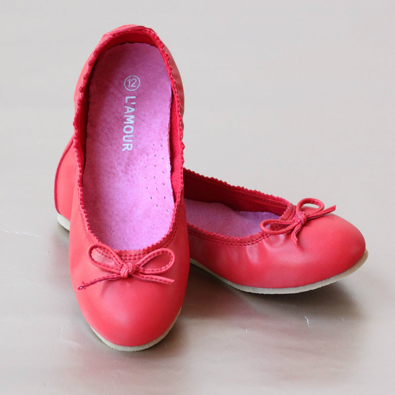 L'Amour Girls Elastic Red Leather Ballet Flat