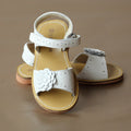 L'Amour Girls White Flower Perforated Leather Sandal