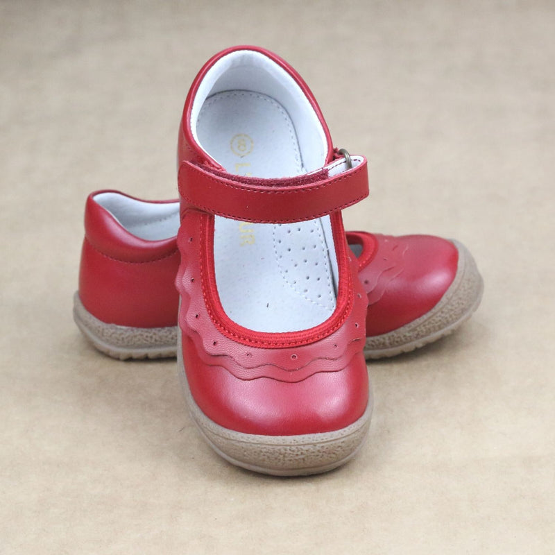 Red Leather Ruffle Mary Janes - Toddler - Petit Foot.com