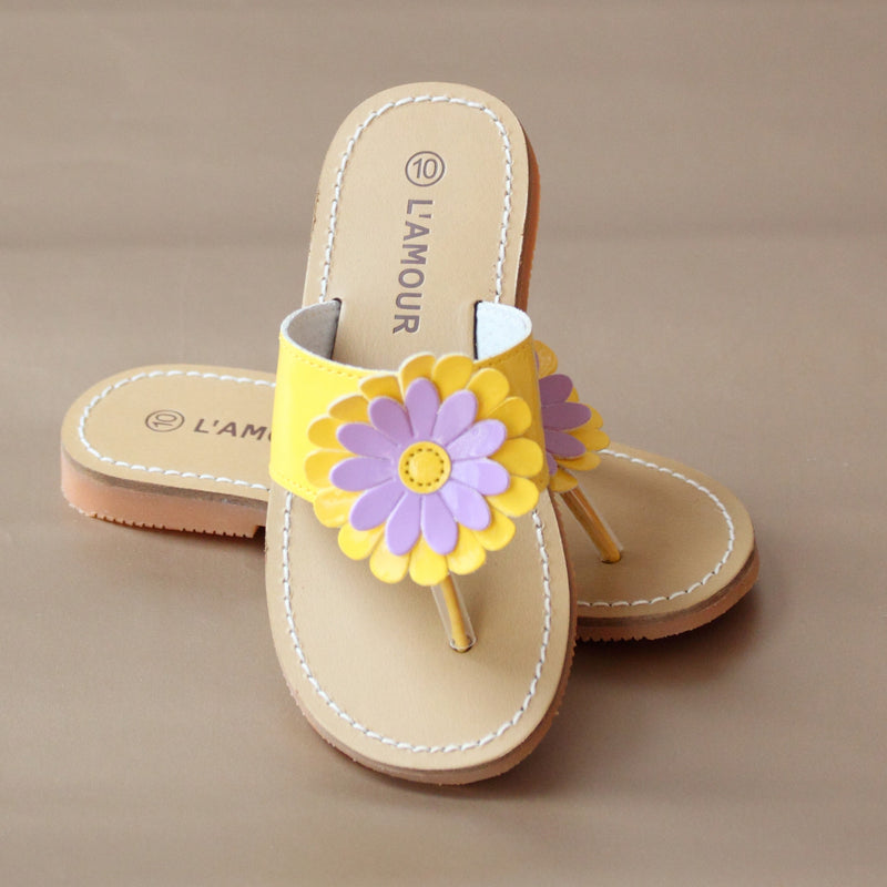 L'Amour Girls Yellow Lilac Gerbera Daisy Thong Sandal