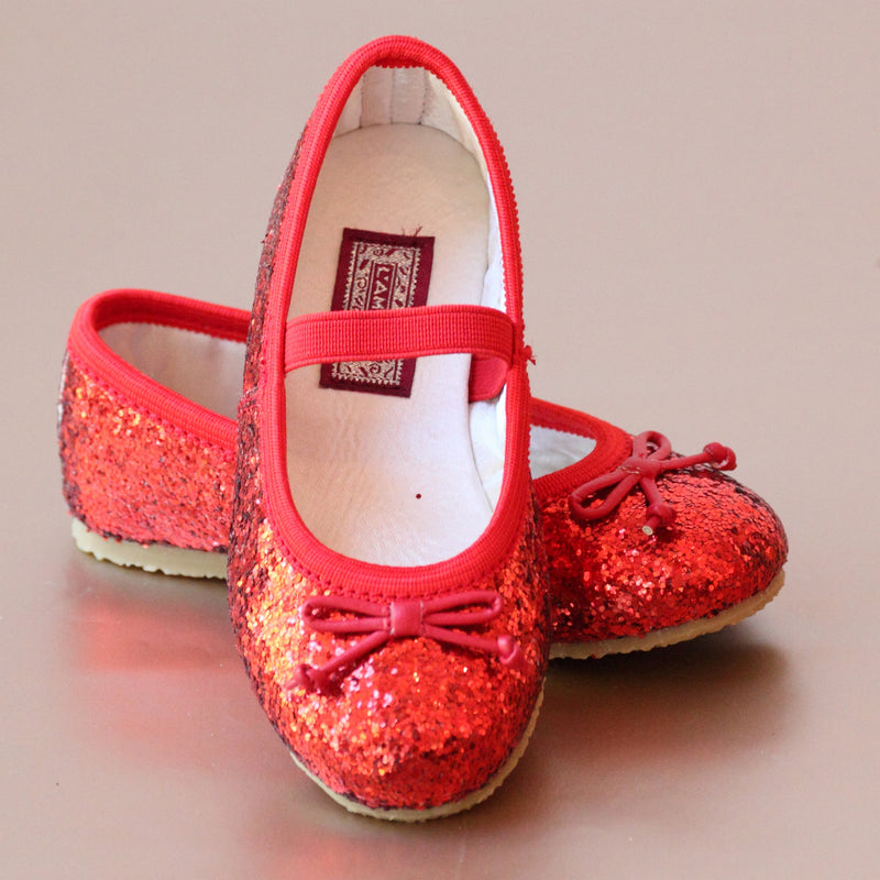 L'Amour Girls Red Glitter Ballet Flats