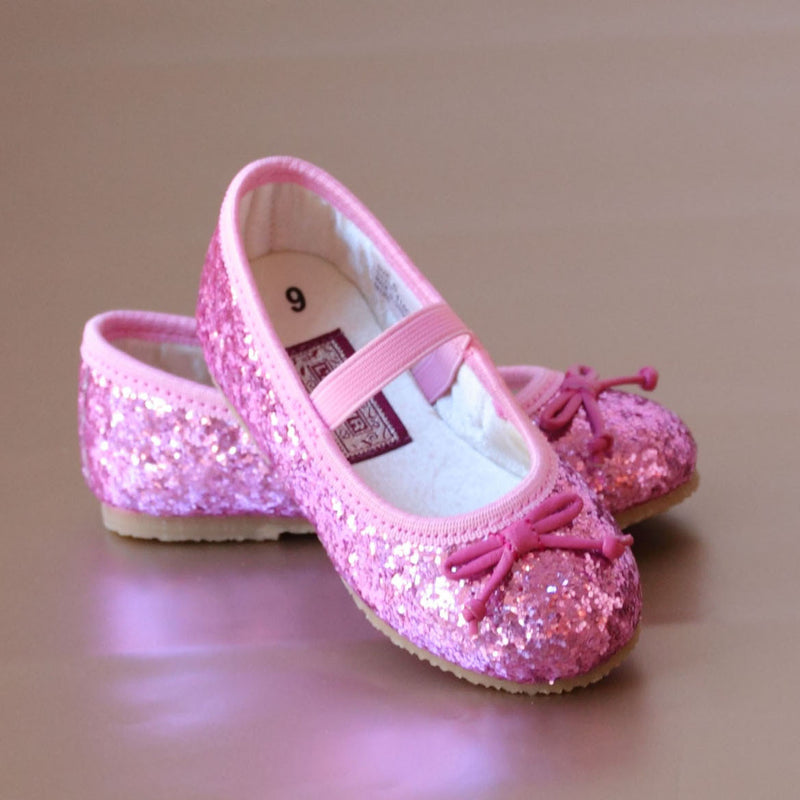 L'Amour Girls Glitter Fuchsia Ballet Flats with Strap