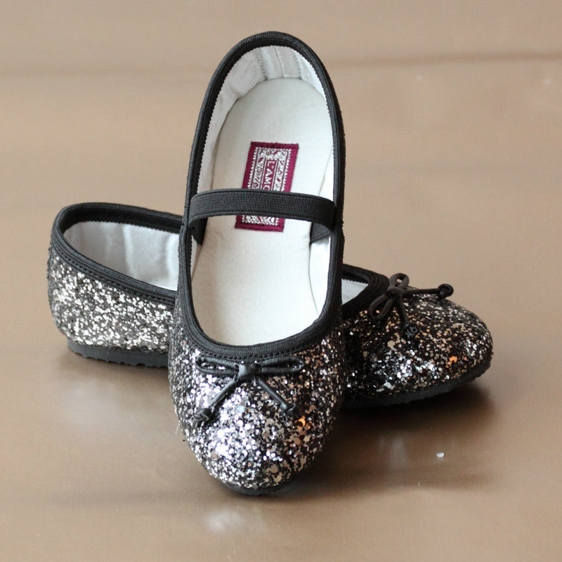 L'Amour Girls Black Glitter Ballet Flats