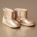 L'Amour Girls Gold Glitter Faux Fur Boot