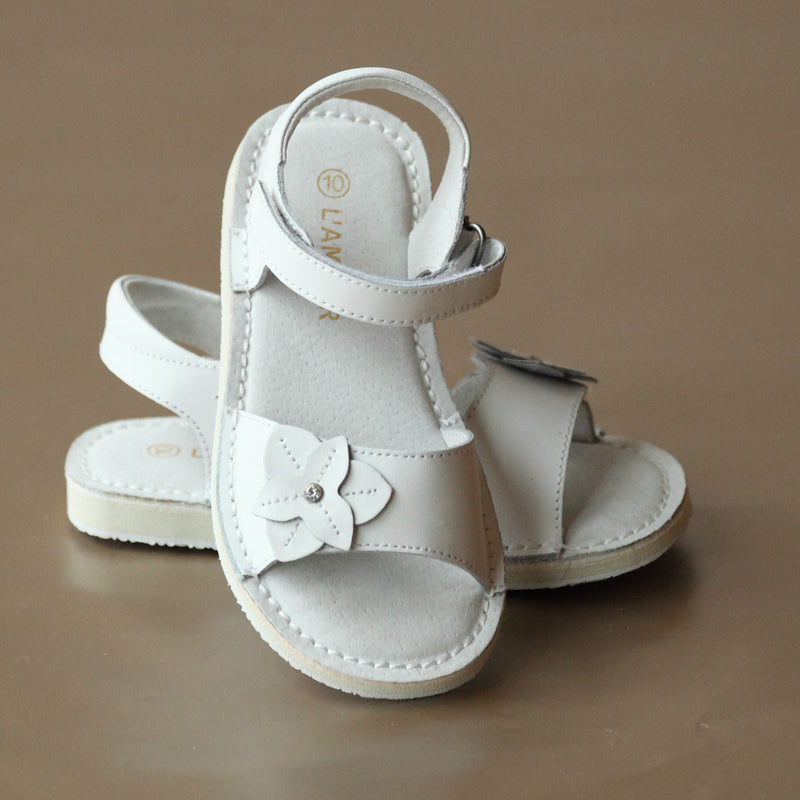 L'Amour Girls White Iris Flower Open Toe Sandal