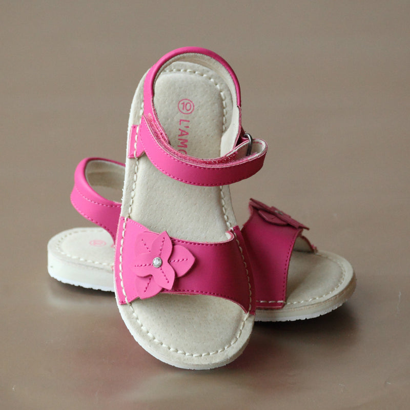 L'Amour Girls Fuchsia Iris Flower Open Toe Sandal