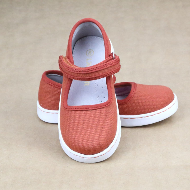 L'Amour Girls Jenna Terracotta Playground Canvas Mary Janes - Petitfoot.com
