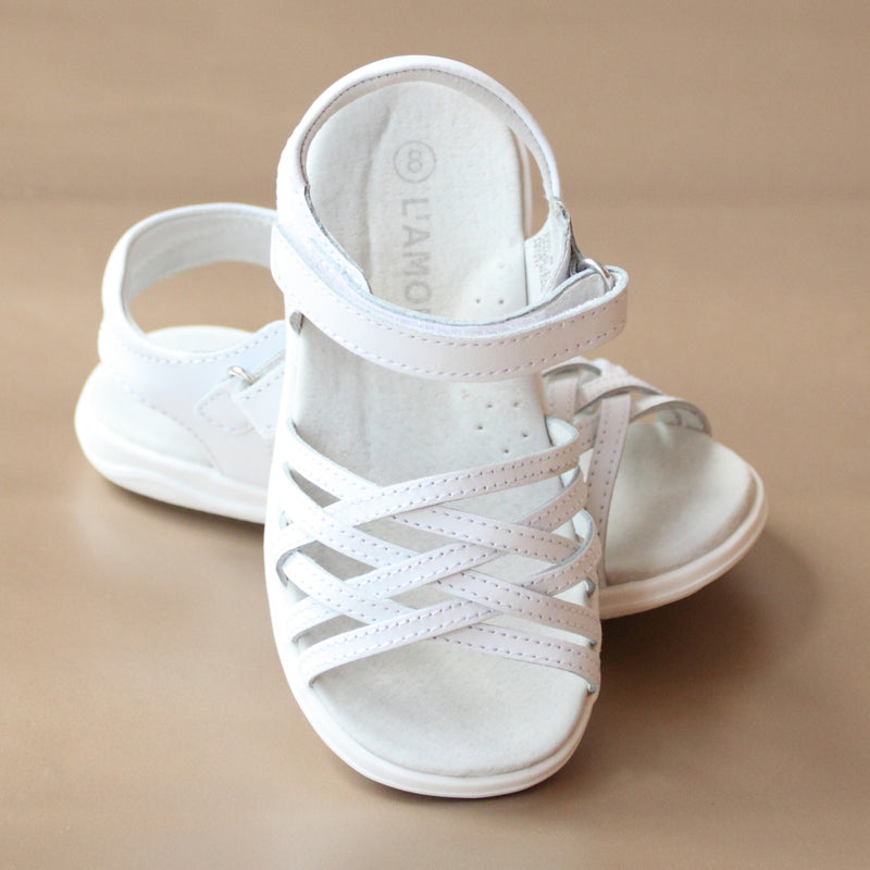 L'Amour Girls White Lattice Sandal