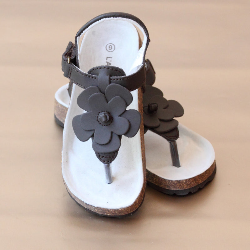 L'Amour Girls Brown Leather Cork Thong Sandal