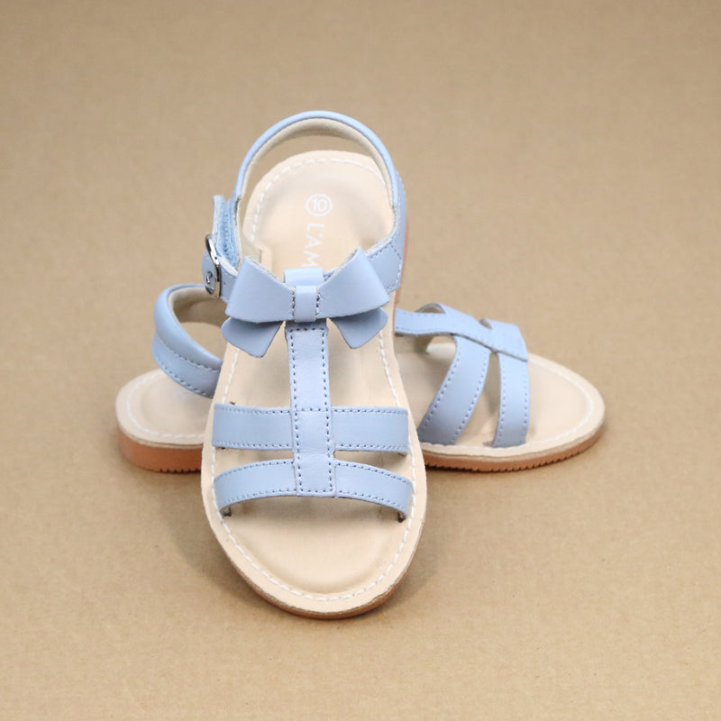 L'Amour Girls Leather T-Strap Bow Sandal