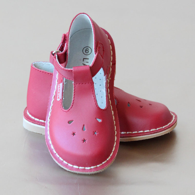 L'Amour Girls Nouveau Classic T-Strap Red Leather Mary Jane