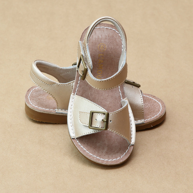 L'Amour Girls Olivia Champagne Stitch Down Buckled Strap Sandal - Petitfoot.com