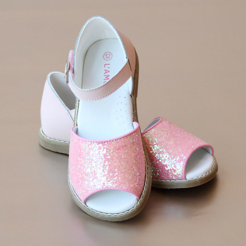 L'Amour Girls Open Toe Pink Sparkle Sandal