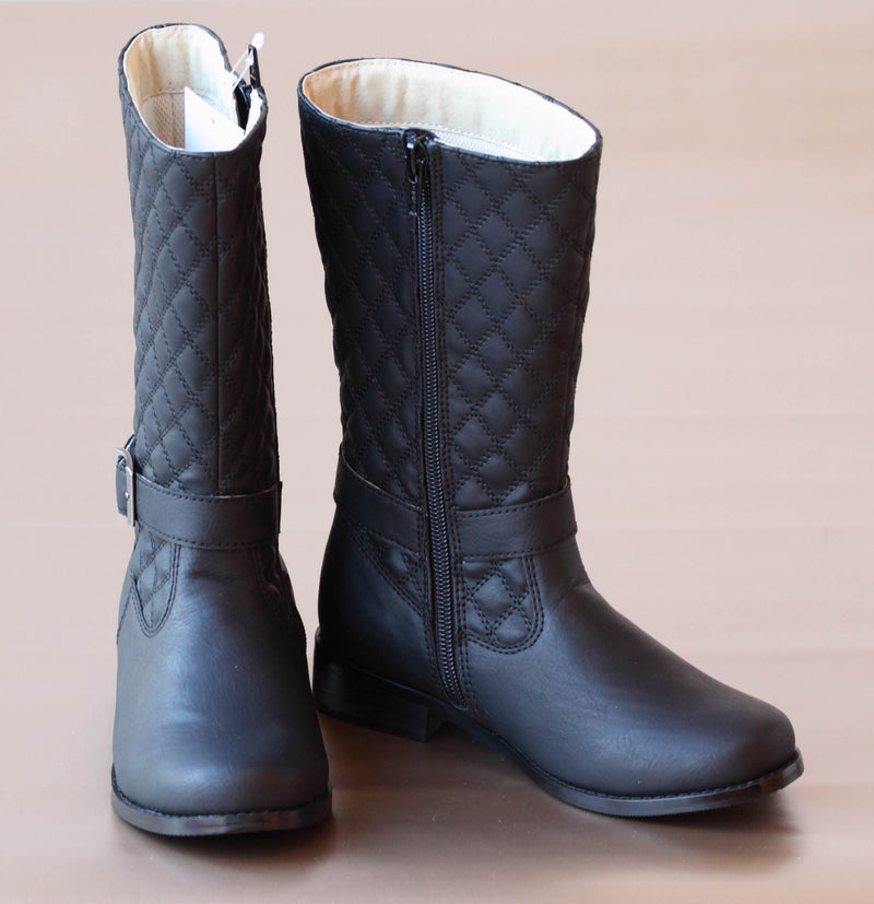 L'Amour Girls Black Quilted Buckle Boot