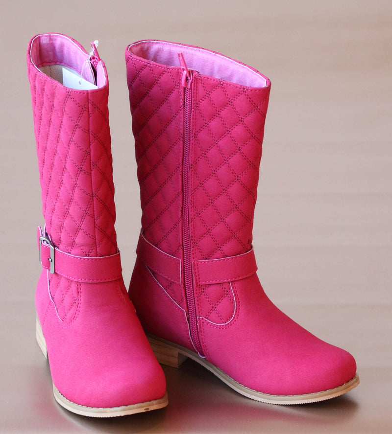 L'Amour Girls Fuchsia Quilted Buckle Boot