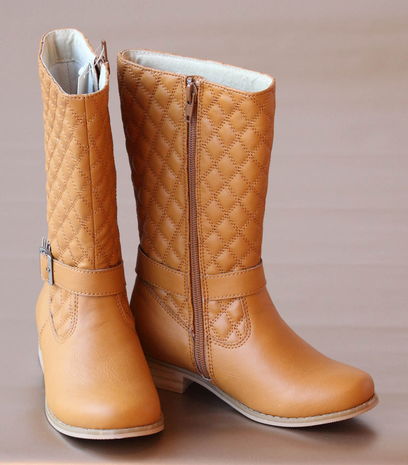 L'Amour Girls Mustard Quilted Buckle Boot