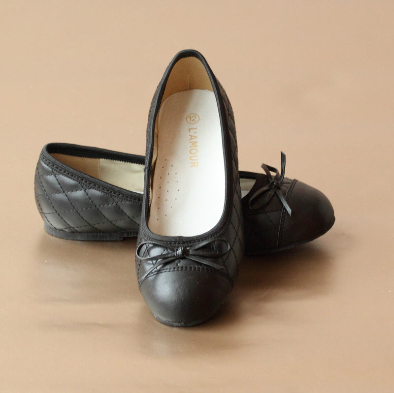L'Amour Girls Black Quilted Flat