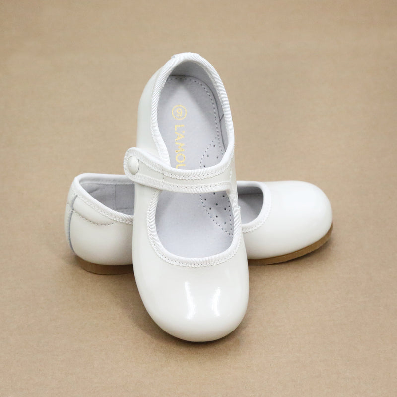 L'Amour Toddler Girls Renata Patent Ivory Flats - Special Occasion and Holiday - Petitfoot.com