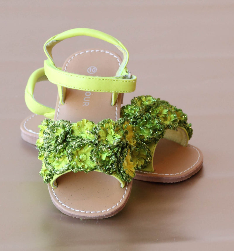 L'Amour Girls Lime Rosette Applique Sandal