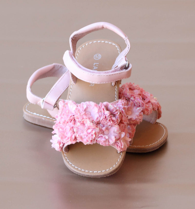 L'Amour Girls Pink Rosette Applique Sandal