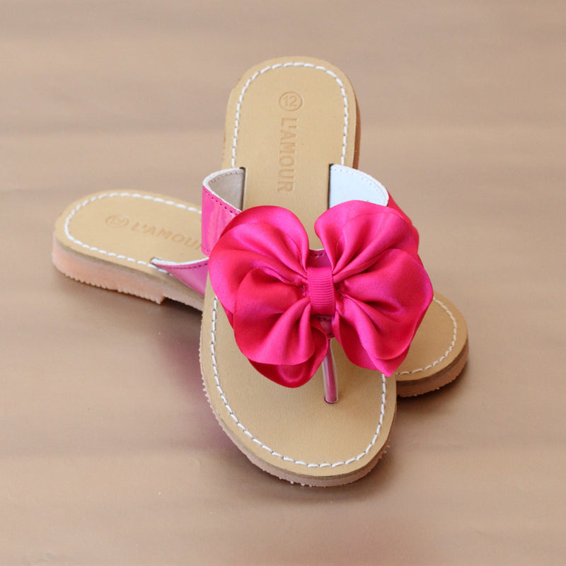 L'Amour Girls Fuchsia Satin Bow Sandal