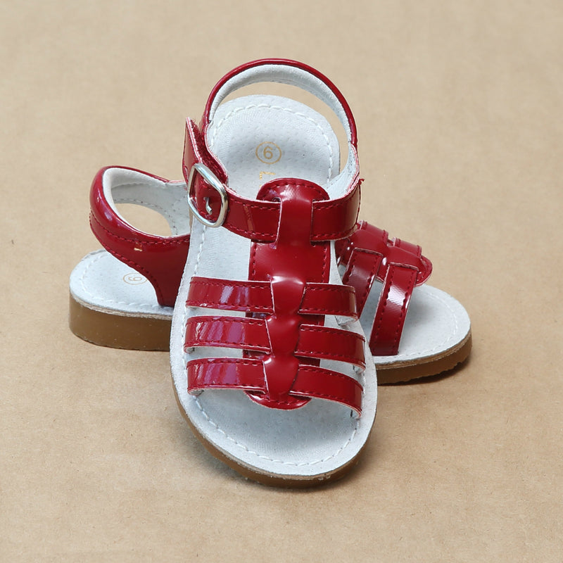 L'Amour Girls Saylor Patent Red Classic Fisherman Sandal - Petitfoot.com