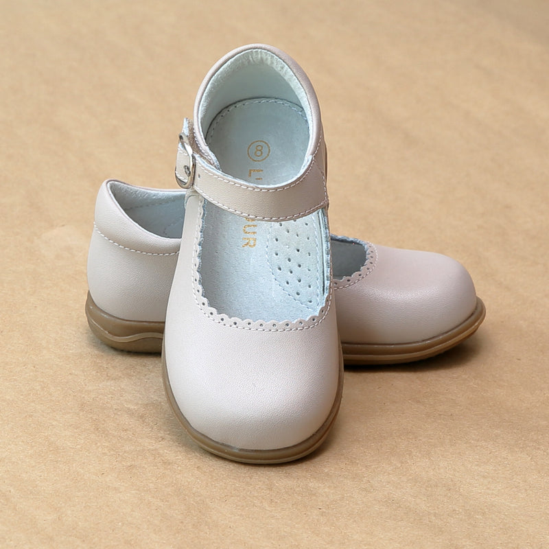 Classic Girls Almond Scalloped Trim Leather Mary Jane - Petitfoot.com