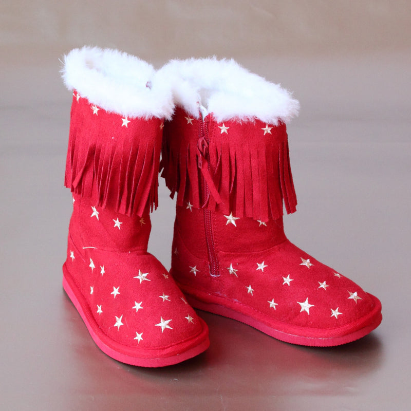 L'Amour Girls Star Embroidered Red Fringe Boot