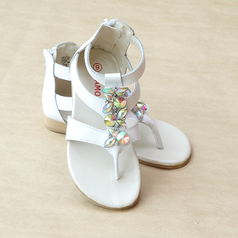 L'Amour Girls White Strappy Jewel Sandal - Petitfoot.com