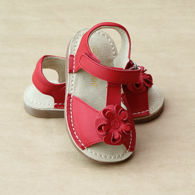 L'Amour Girls T-Strap Flower Open Toe Sandal
