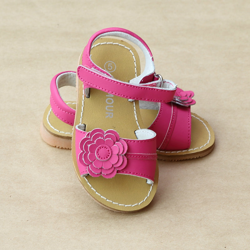 L'Amour Girls Fuchsia Three Layer Petal Flower Sandal - Petitfoot.com